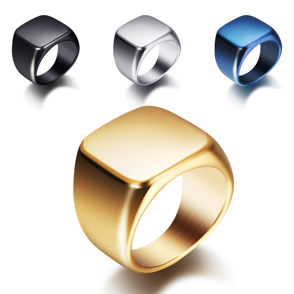 Titanium Steel Ring - Бесплатная гравировка, новые серебряные/Золотые/черные/синие квадратные большие
