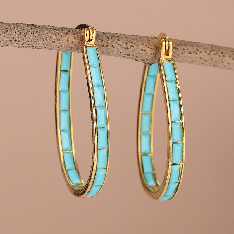 Turquoise Stone Ring - Винтажные простые серьги-кольца с инкрустацией синтетическим